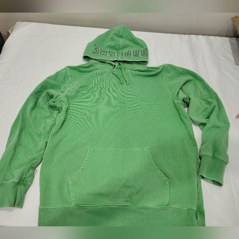 Supreme SS16 Overdyed Hooded Sweatshirt Light Green‎ XL Red Tab Hood Logo.